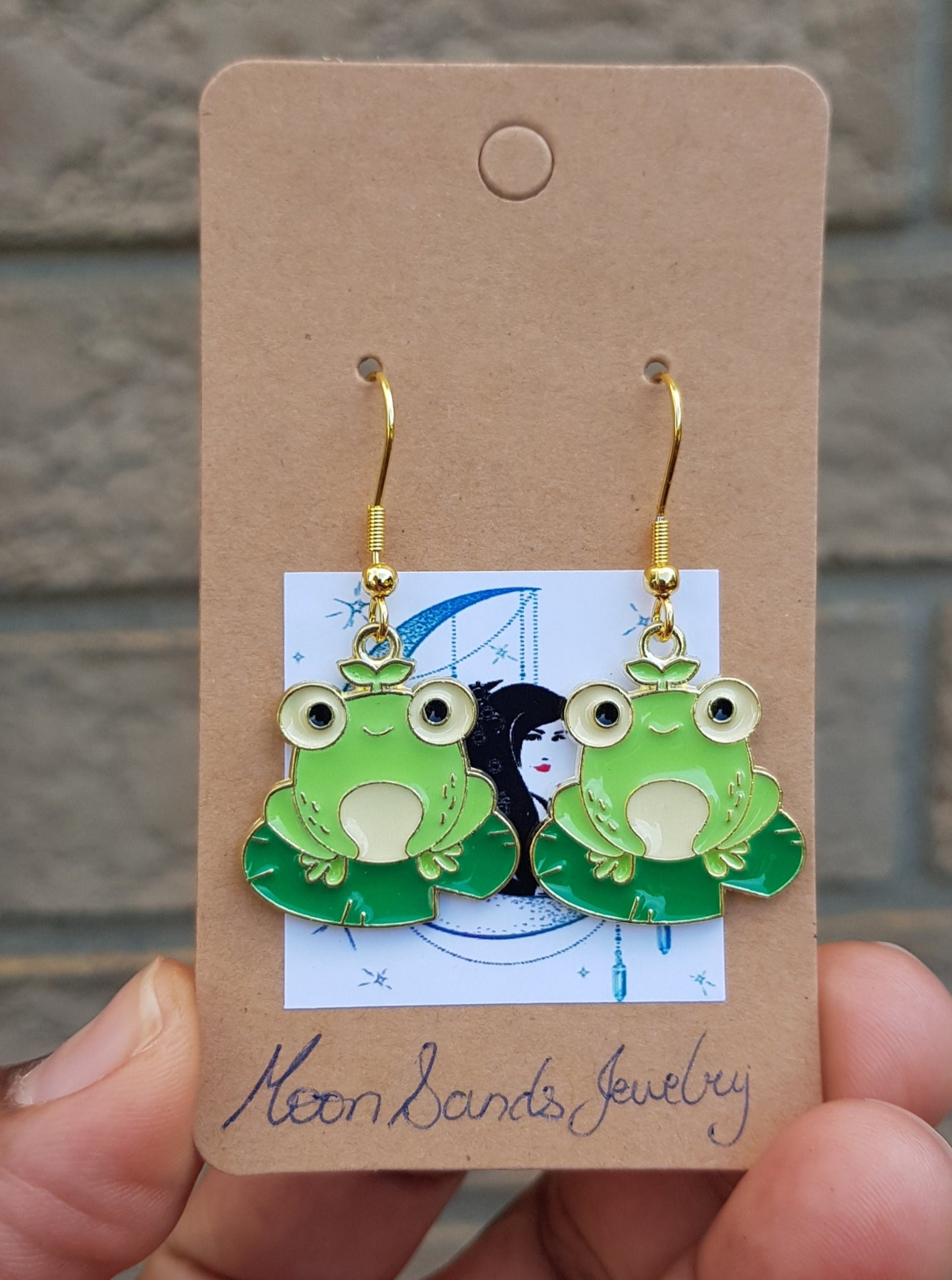 Frog Earrings - Hypoallergenic Handmade Jewelry - Frog Lilly Pad Earrings - Cute Handmade Earrings - Titanium Earrings - Frog Lover Gift