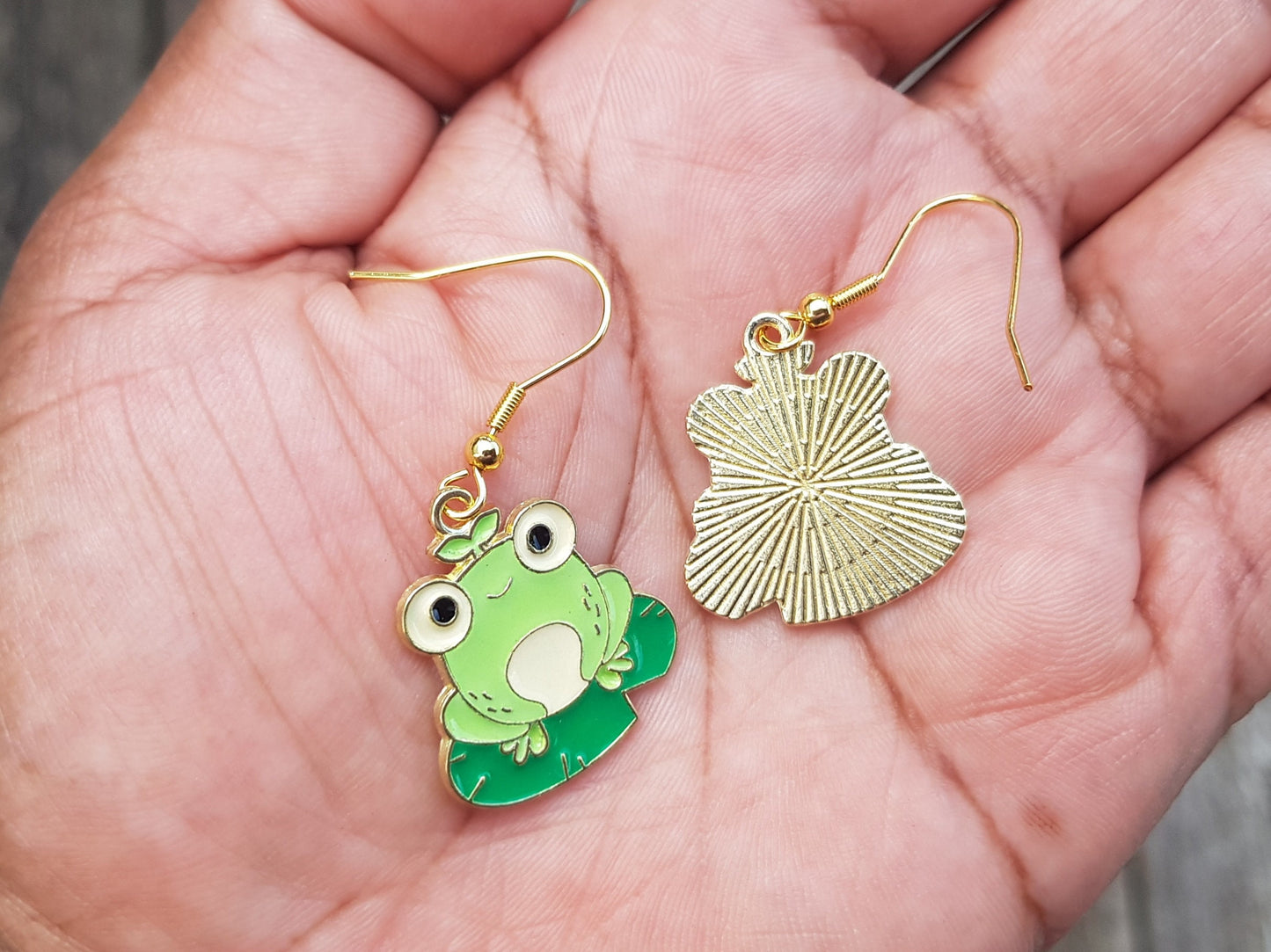 Frog Earrings - Hypoallergenic Handmade Jewelry - Frog Lilly Pad Earrings - Cute Handmade Earrings - Titanium Earrings - Frog Lover Gift