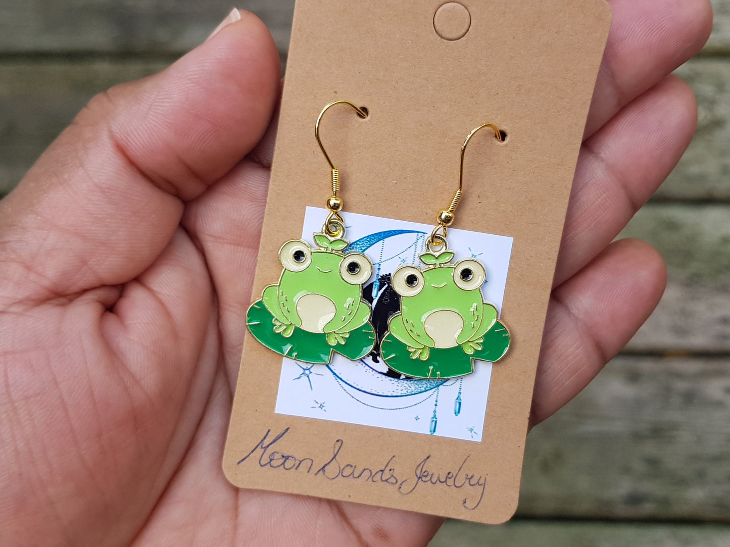 Frog Earrings - Hypoallergenic Handmade Jewelry - Frog Lilly Pad Earrings - Cute Handmade Earrings - Titanium Earrings - Frog Lover Gift