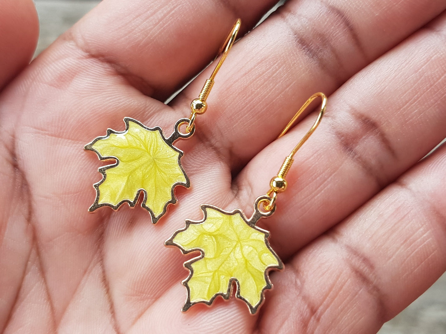 Yellow Maple Leaf Earrings - Hypoallergenic Handmade Canada Souvenir Gift