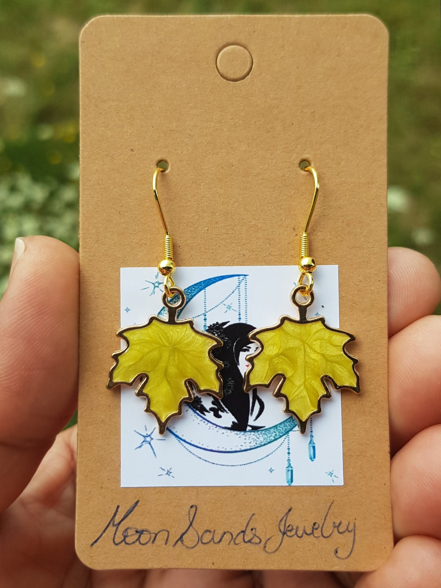 Yellow Maple Leaf Earrings - Hypoallergenic Handmade Canada Souvenir Gift