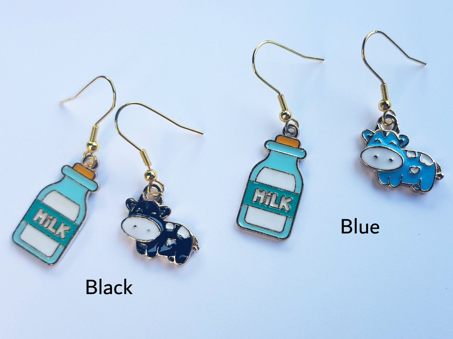 Milk Cow Mismatched Earrings - Hypoallergenic Cow Milk Bottle Earrings - Cow Cowgirl Gifts