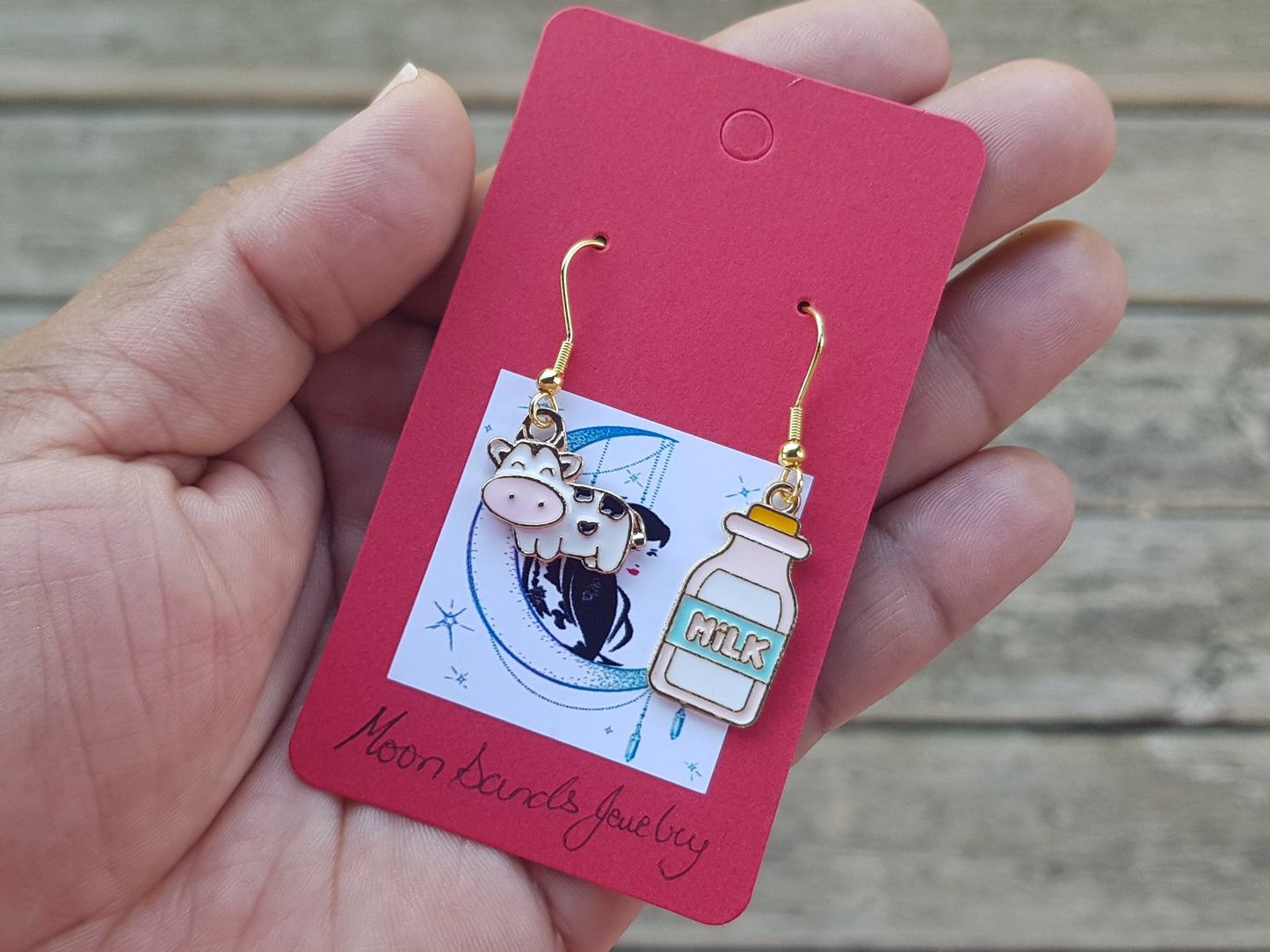 Milk Cow Mismatched Earrings - Hypoallergenic Cow Milk Bottle Earrings - Cow Cowgirl Gifts