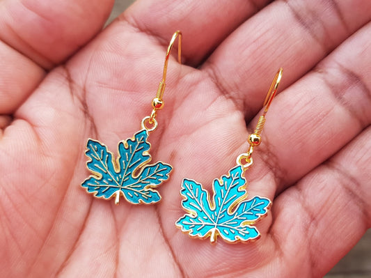 Blue Maple Leaf Earrings - Hypoallergenic Handmade Jewelry- Canada Souvenir Gift