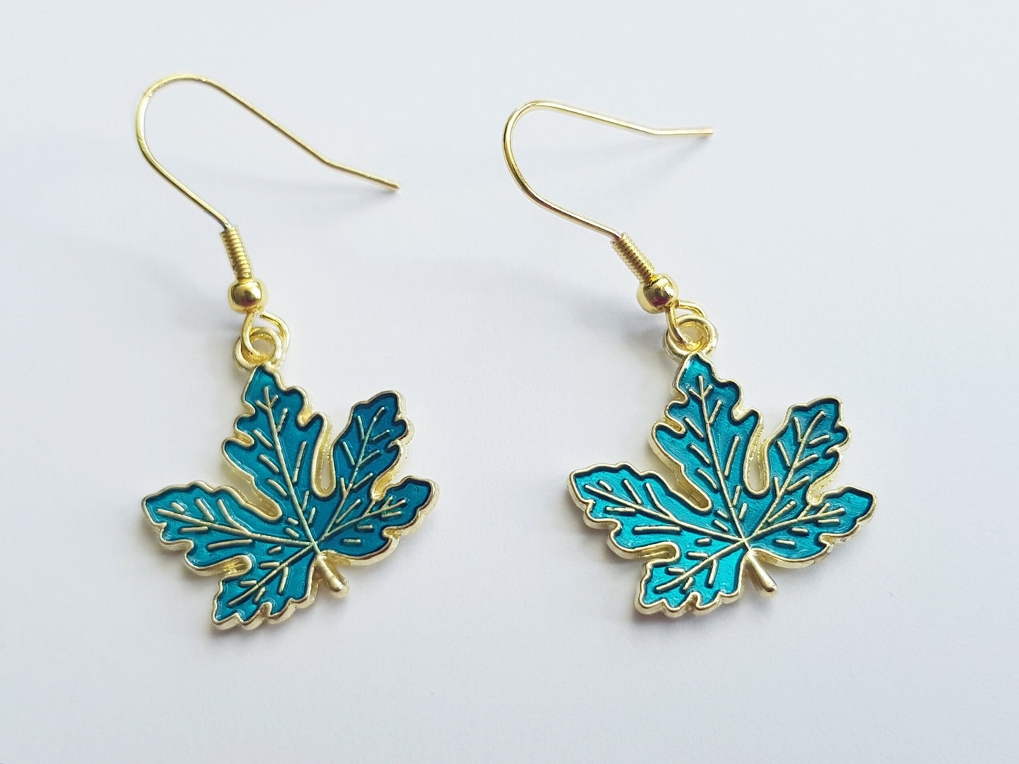 Blue Maple Leaf Earrings - Hypoallergenic Handmade Jewelry- Canada Souvenir Gift