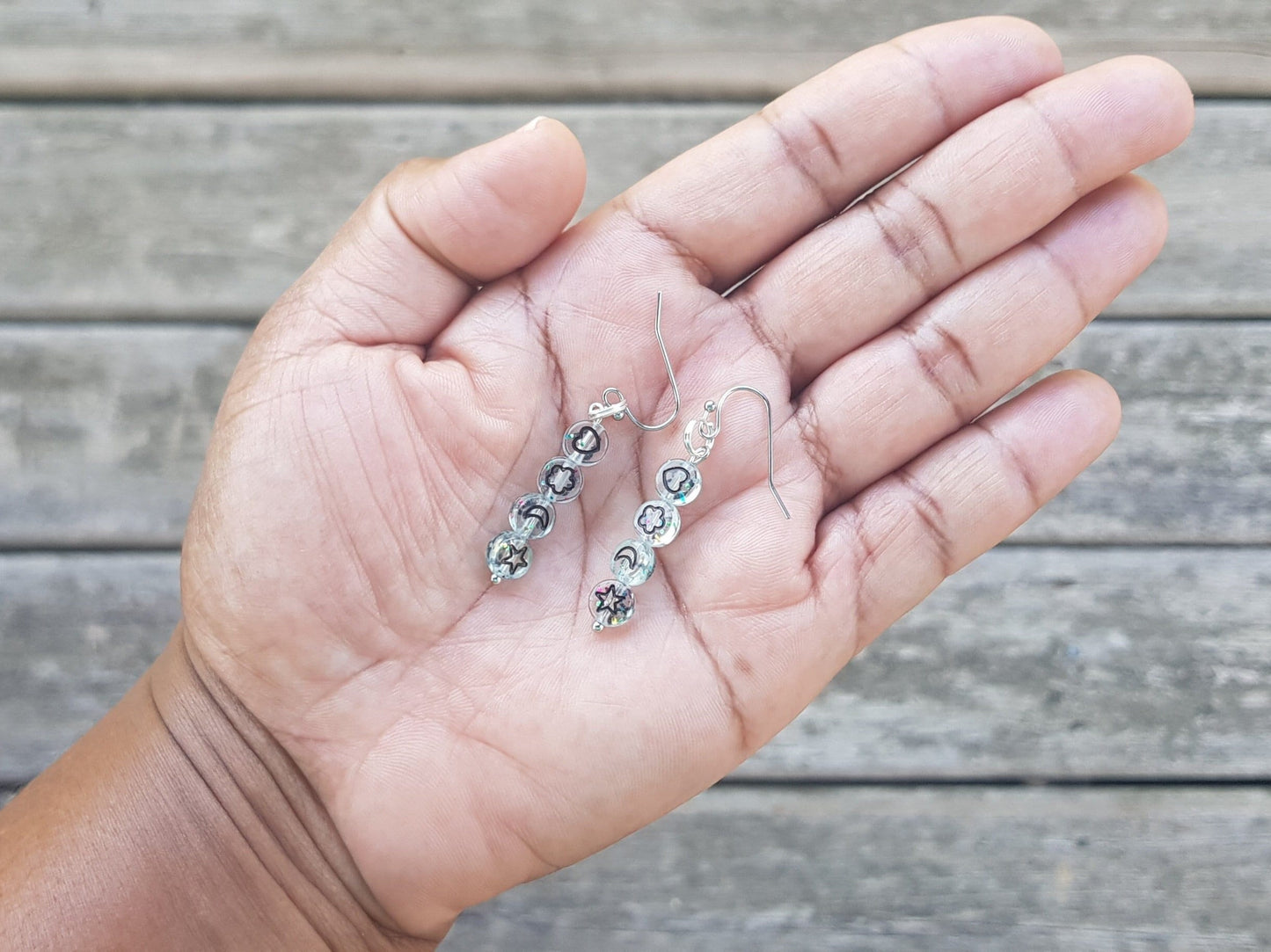 Handmade Moon and Star Earrings - Hypoallergenic Celestial Earrings -  Heart Earrings