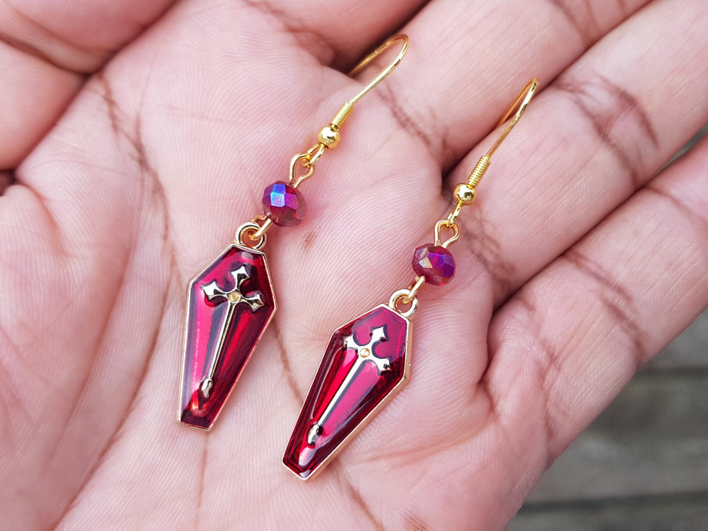 Handmade Vampire Coffin Earrings - Hypoallergenic Scary Gothic Halloween Earrings