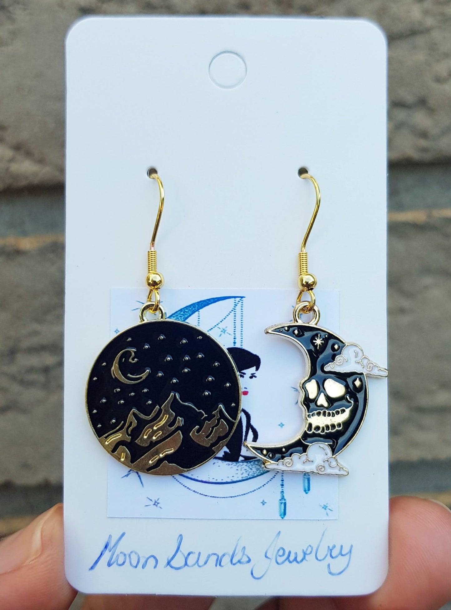 Mismatched Moon Earrings - Hypoallergenic Handmade Jewelry - Handmade Gift - Halloween Scary Evil Crescent Moon and Star Earrings