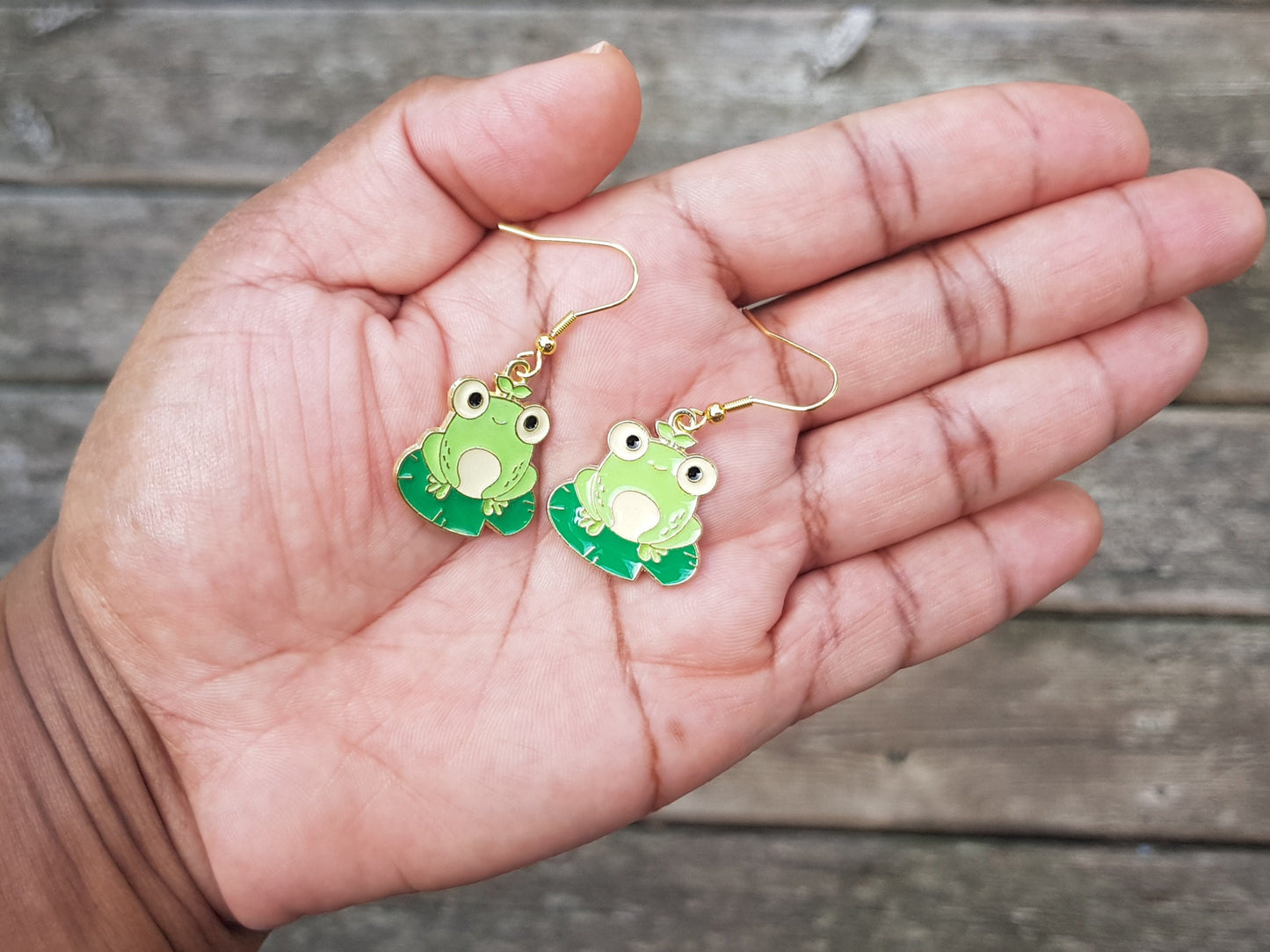 Frog Earrings - Hypoallergenic Handmade Jewelry - Frog Lilly Pad Earrings - Cute Handmade Earrings - Titanium Earrings - Frog Lover Gift