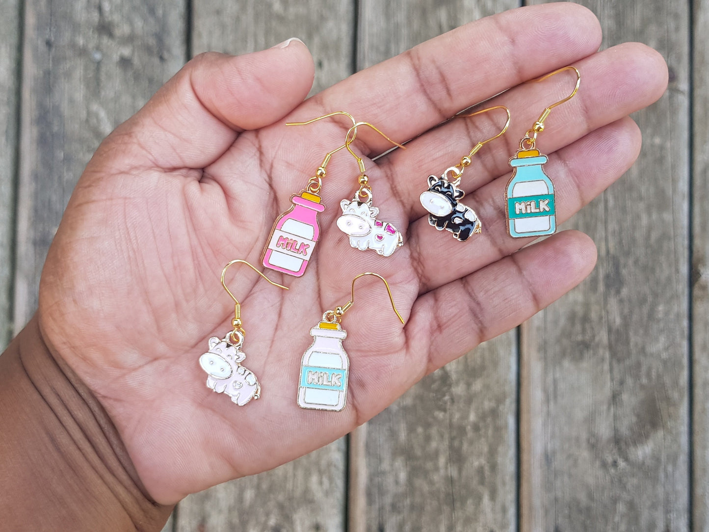 Milk Cow Mismatched Earrings - Hypoallergenic Cow Milk Bottle Earrings - Cow Cowgirl Gifts