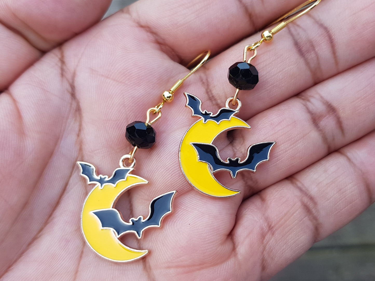 Halloween Bat Earrings - Hypoallergenic Crescent Moon Earrings - Gothic Witchy Gifts