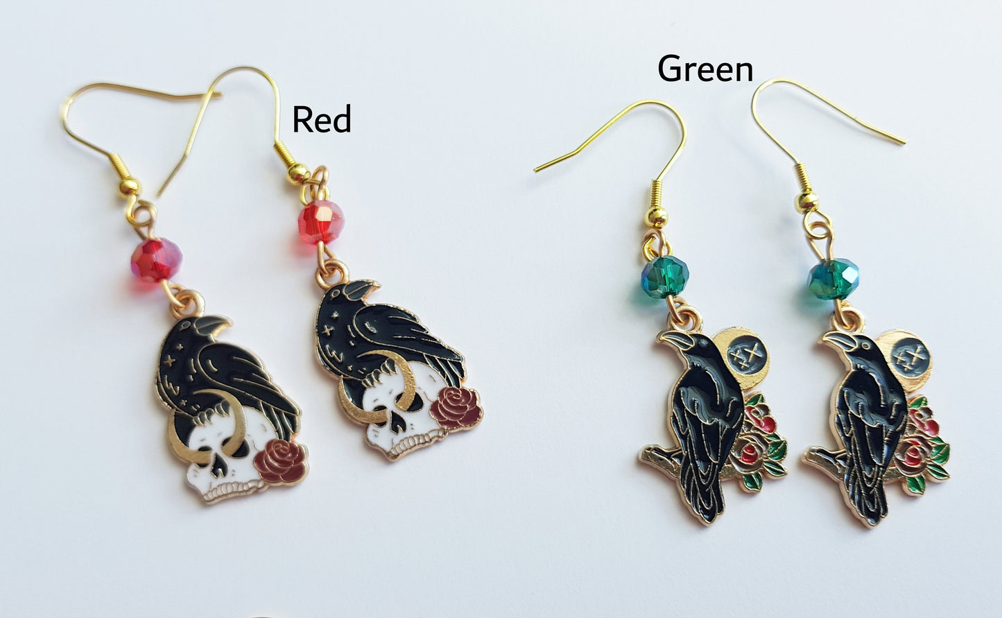 Handmade Green Raven Earrings - Hypoallergenic Crow Earrings - Gothic Earrings - Witchy Gifts