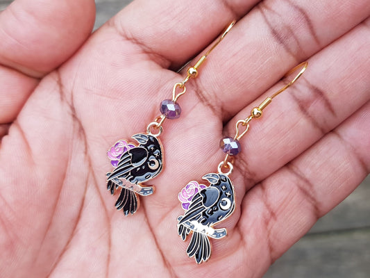 Handmade Raven Earrings - Hypoallergenic Crow Earrings - Witchy Earrings - Black Bird Jewelry