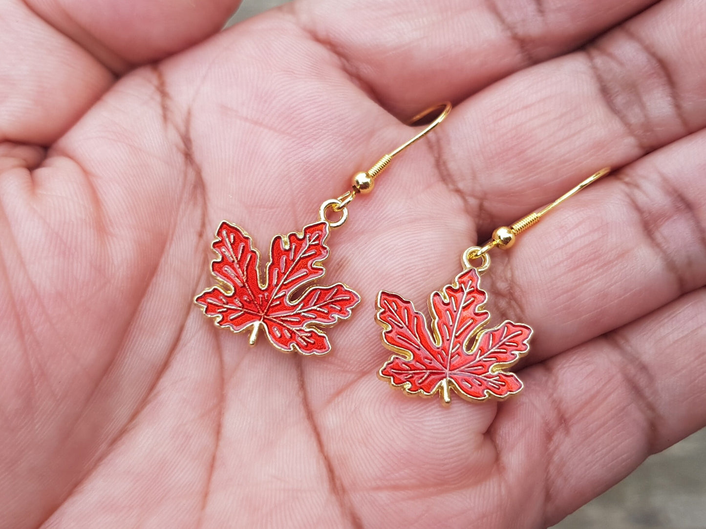 Ruby Red Maple Leaf Earrings - Hypoallergenic Handmade Gift - Canada Souvenir Jewelry