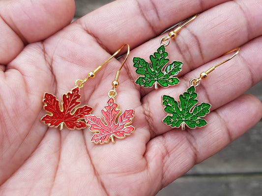 Ruby Red Maple Leaf Earrings - Hypoallergenic Handmade Gift - Canada Souvenir Jewelry