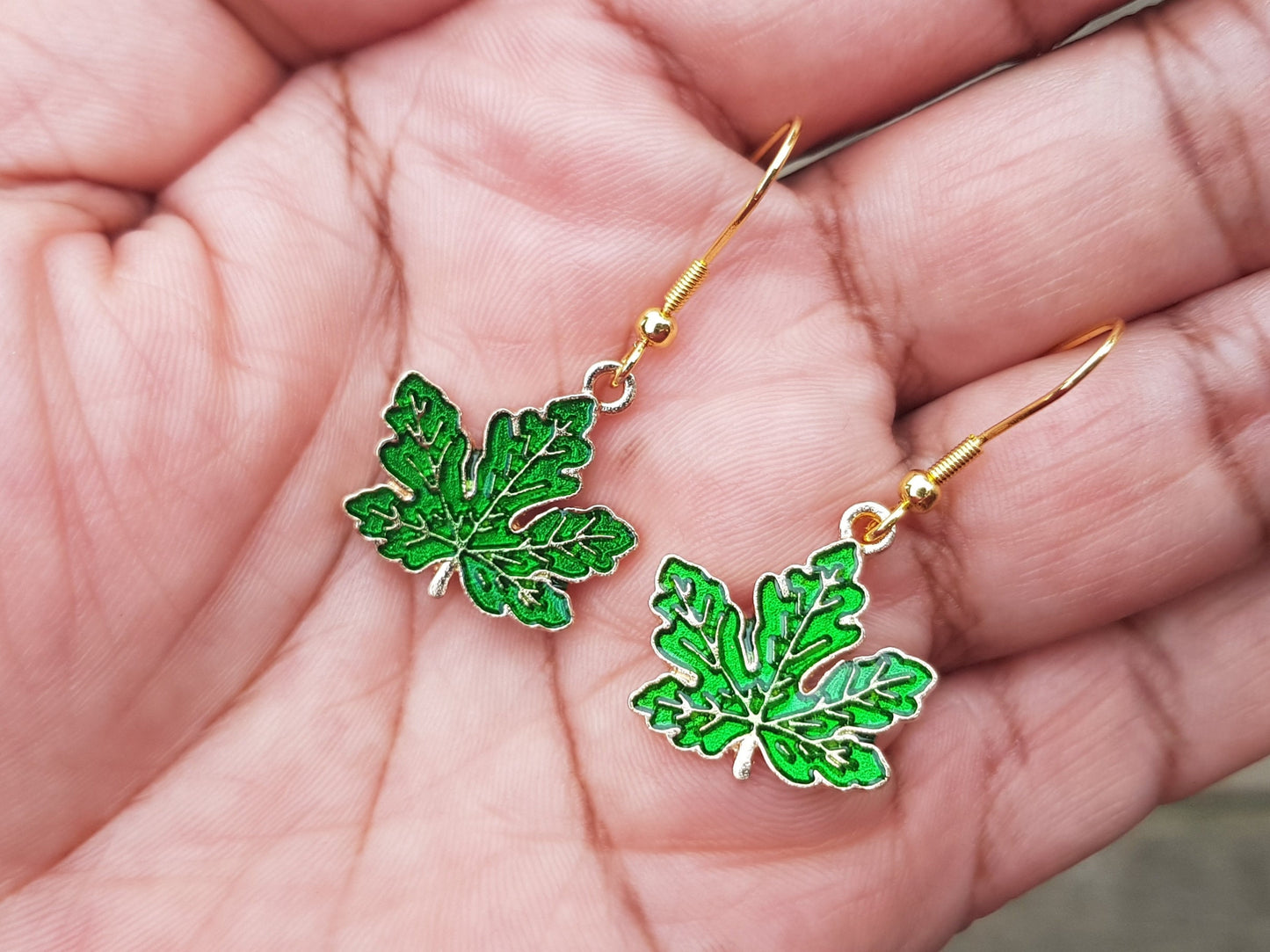 Emerald Green Maple Leaf Earrings - Hypoallergenic Handmade Canada Souvenir Gift