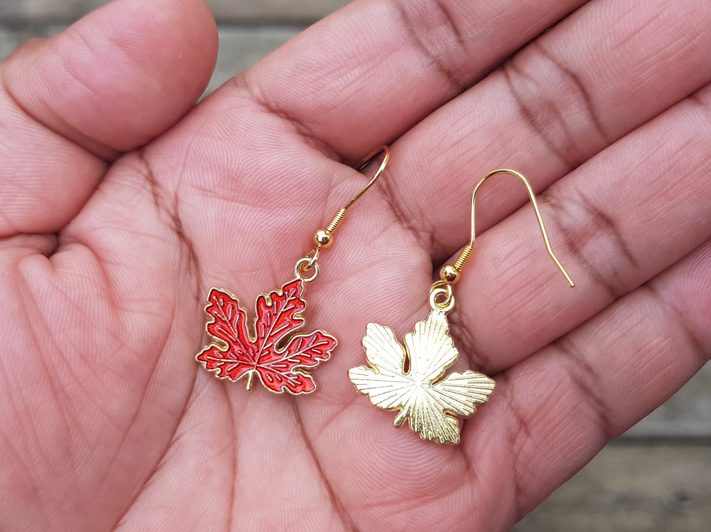 Ruby Red Maple Leaf Earrings - Hypoallergenic Handmade Gift - Canada Souvenir Jewelry