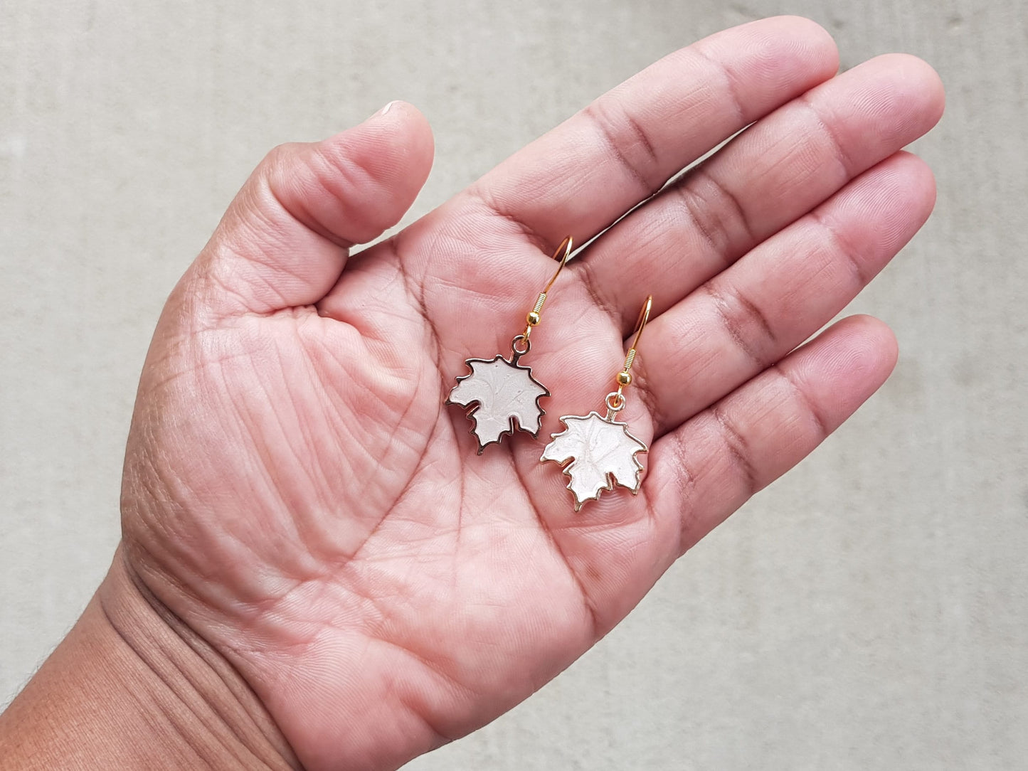 White Maple Leaf Earrings - Hypoallergenic Handmade Canadian Souvenir Gift