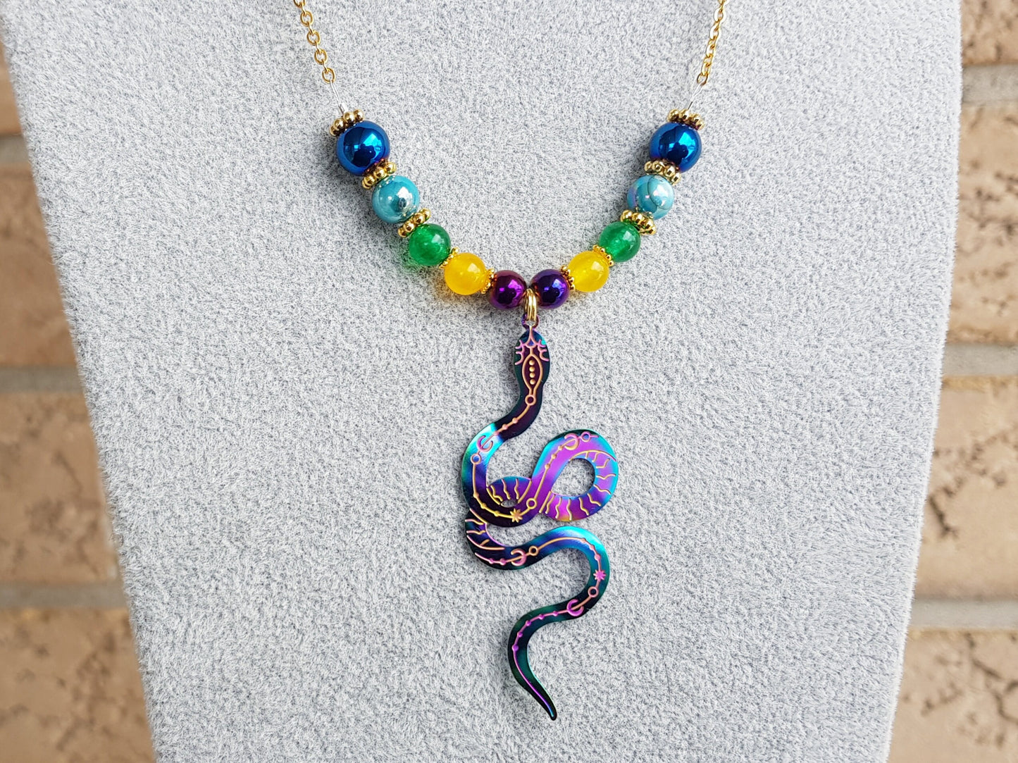 Celestial Snake Gemstone Necklace - Handmade Birthday Gift