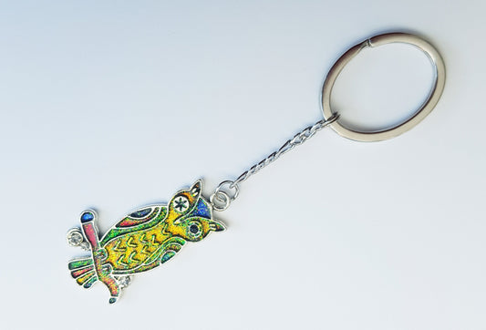 Handmade Owl Keychain  - Owl Gifts - Cute Cyberpunk Housewarming Gift - Stainless Steel Keyring