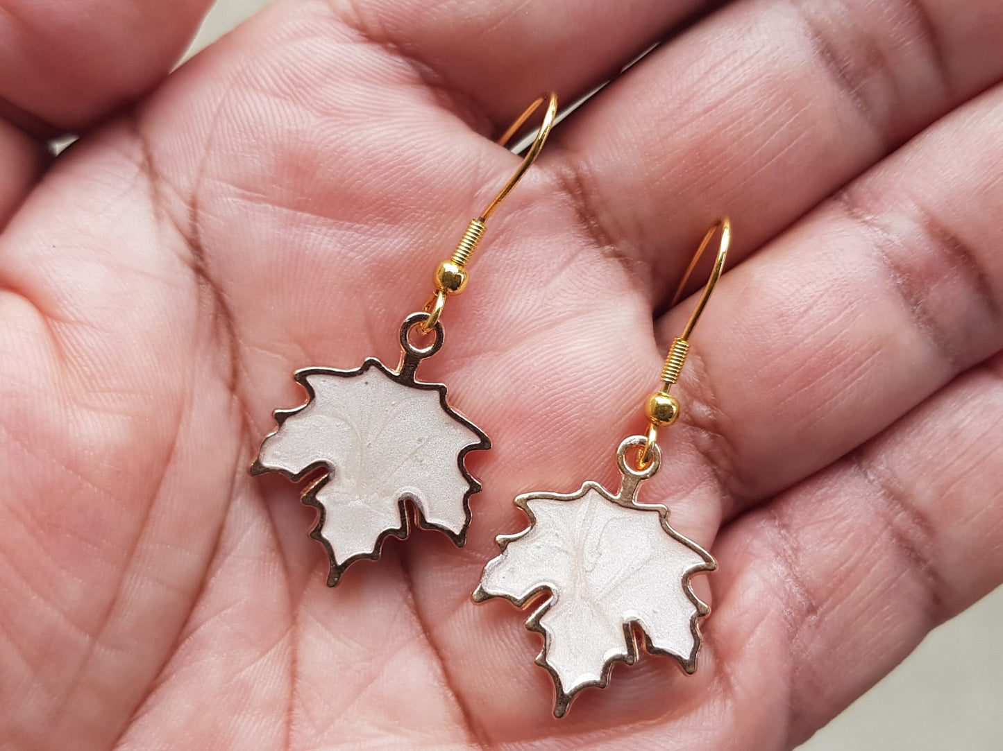 White Maple Leaf Earrings - Hypoallergenic Handmade Canadian Souvenir Gift