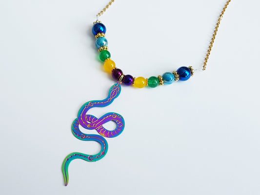 Celestial Snake Gemstone Necklace - Handmade Birthday Gift