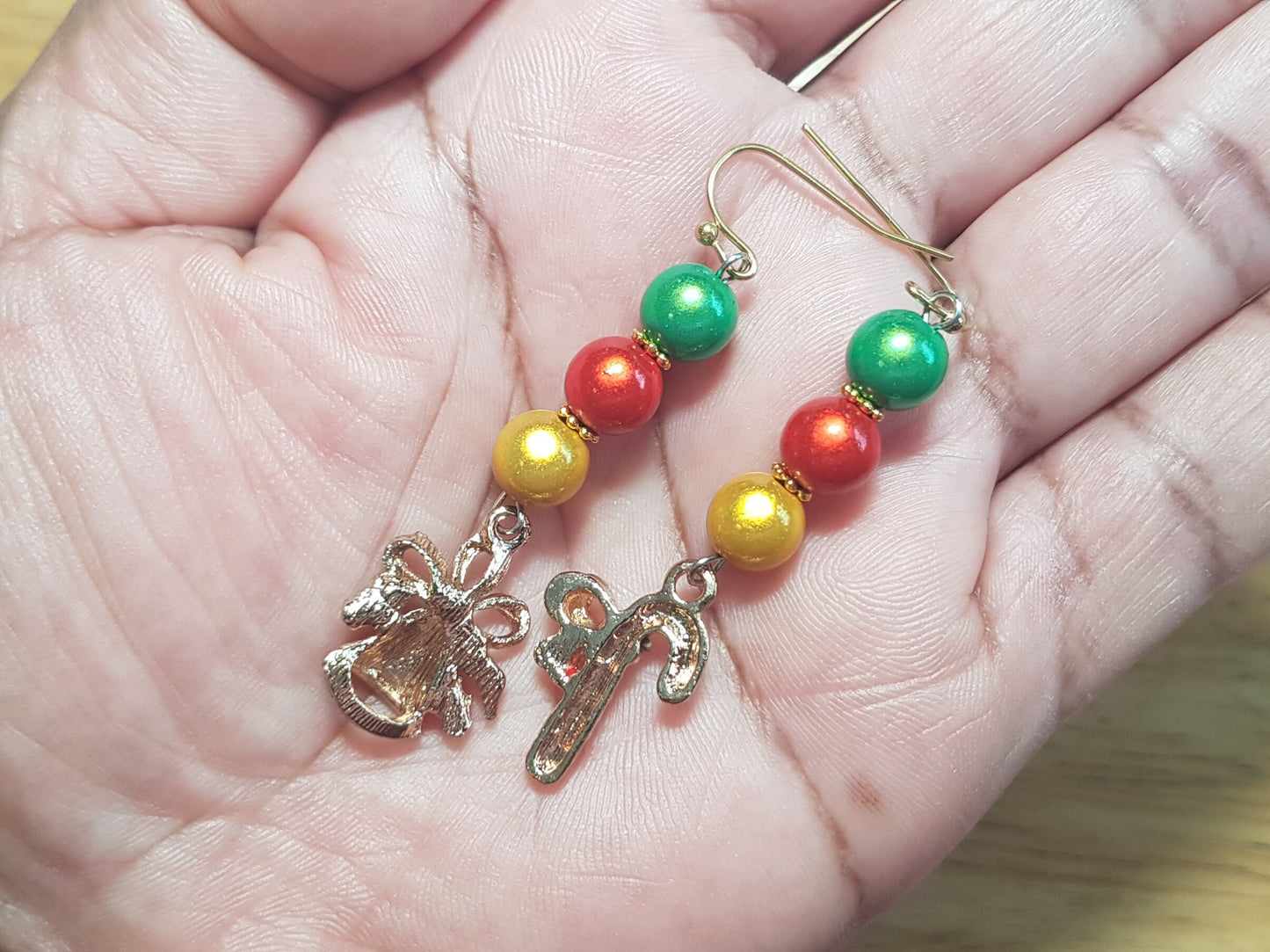 Handmade Candy Cane and Christmas Bell Earrings - Festive Mismatched Christmas Earrings