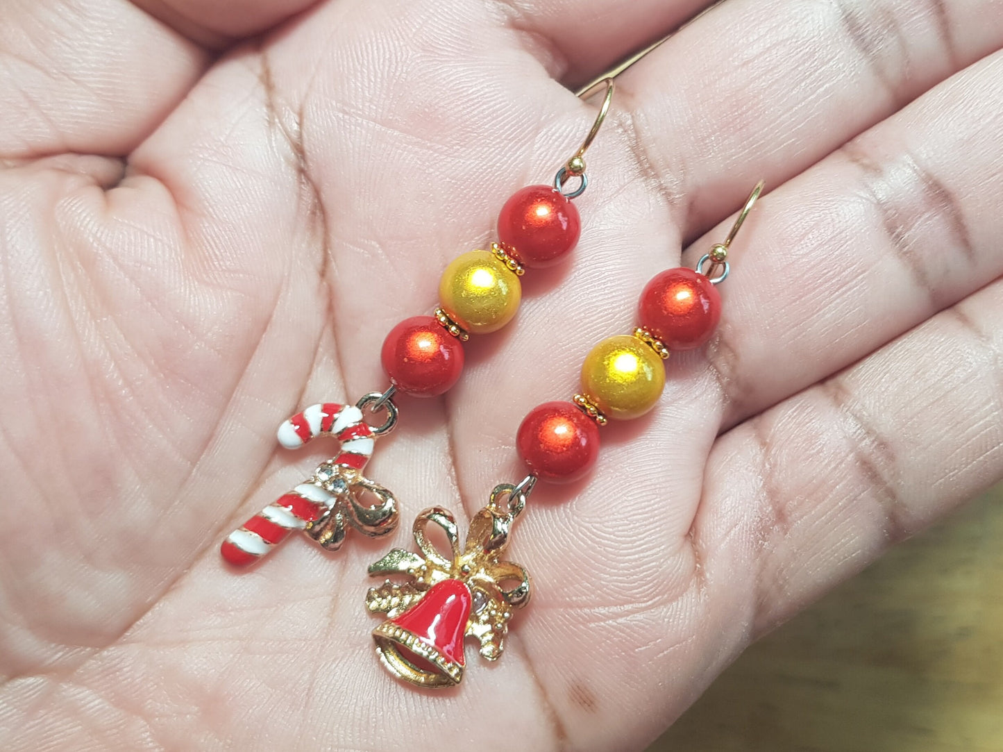 Handmade Candy Cane and Christmas Bell Earrings - Festive Mismatched Christmas Earrings