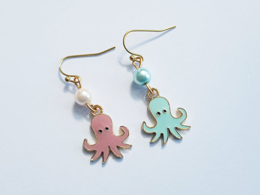 Mismatched Octopus Earrings - Hypoallergenic Trans Pride Earrings - LGBTQ+ Jewelry - Coming Out Jewelry