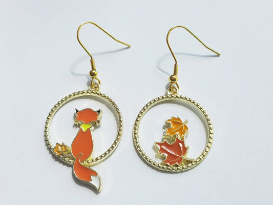 Fox Earrings - Hypoallergenic Maple Leaf Hoop Earrings - Canada Souvenir Gift