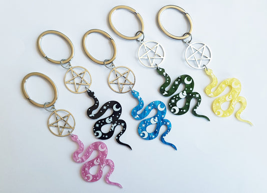 Pentagram Snake Keychains - Handmade Witchy Gifts - Wicca Pentagram Pagan Gifts