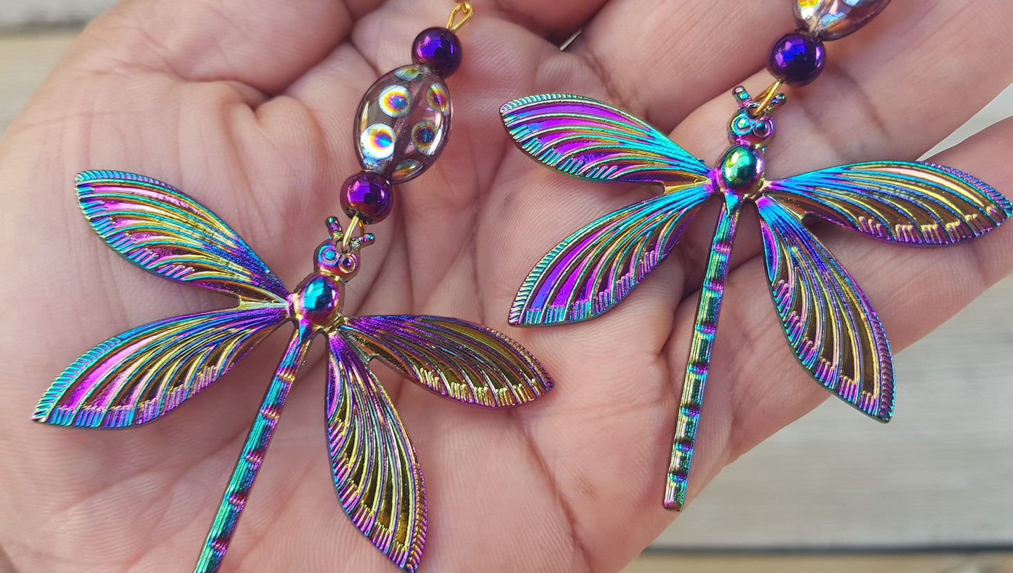 Handmade Gemstone Dragonfly Earrings - Hypoallergenic Big Holiday Gifts - Statement Jewelry