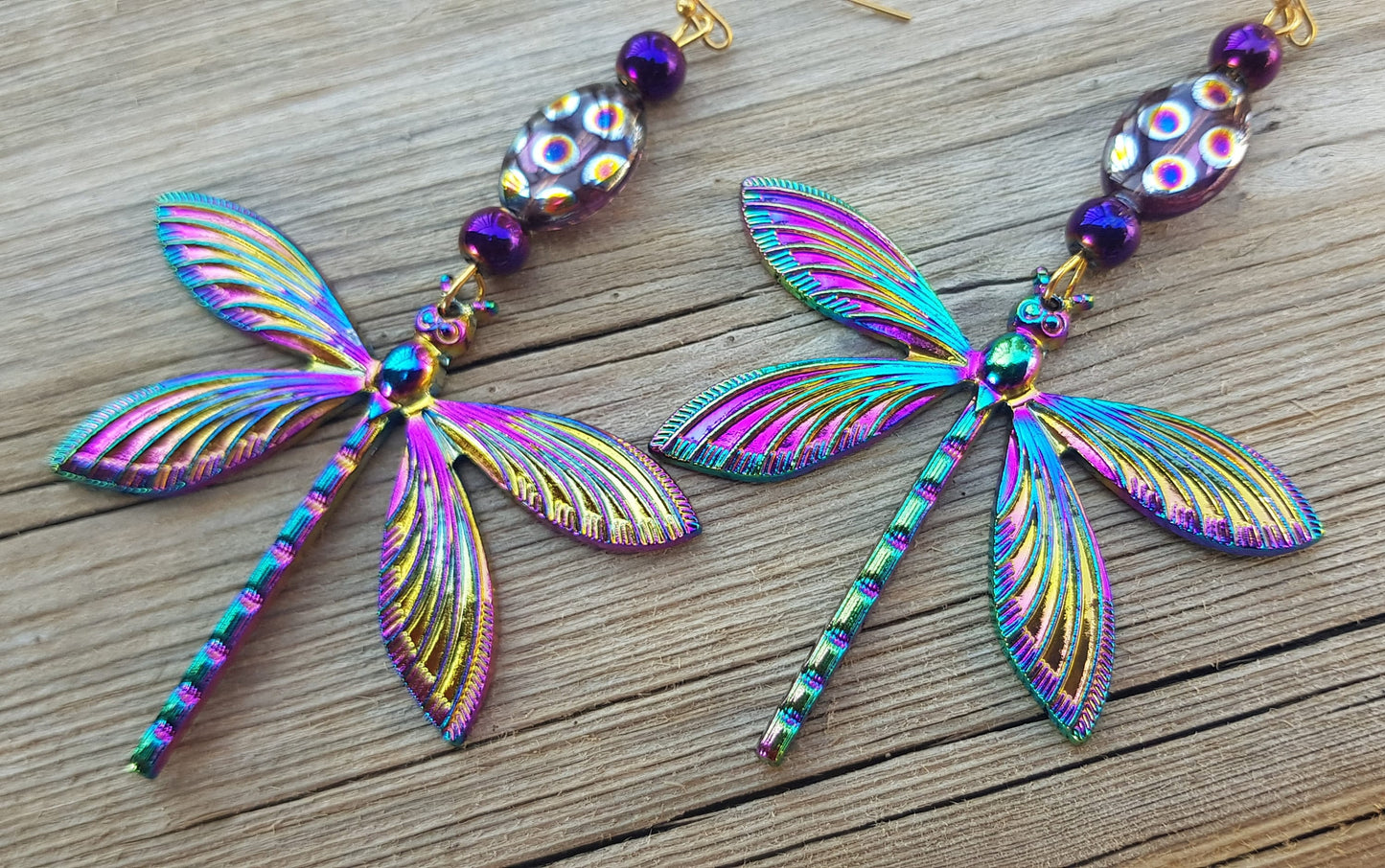 Handmade Gemstone Dragonfly Earrings - Hypoallergenic Big Holiday Gifts - Statement Jewelry