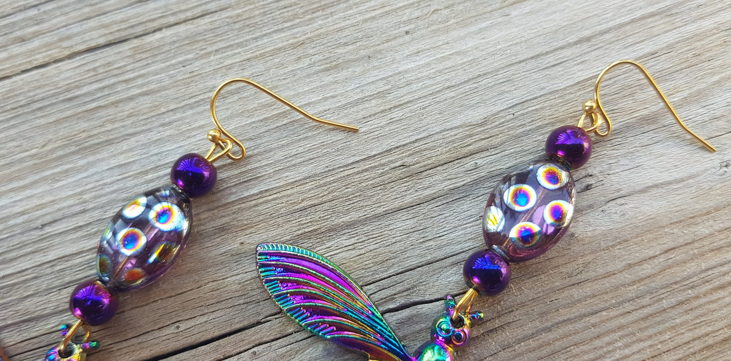 Handmade Gemstone Dragonfly Earrings - Hypoallergenic Big Holiday Gifts - Statement Jewelry