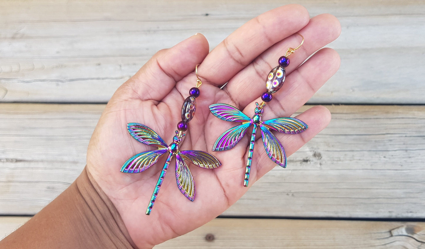 Handmade Gemstone Dragonfly Earrings - Hypoallergenic Big Holiday Gifts - Statement Jewelry