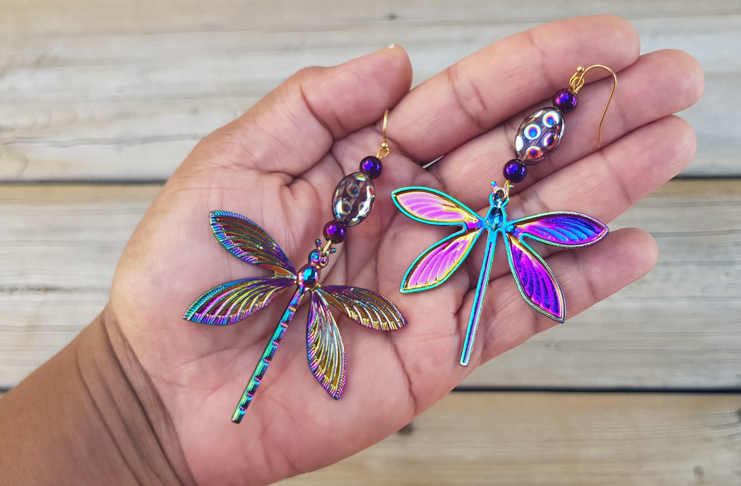 Handmade Gemstone Dragonfly Earrings - Hypoallergenic Big Holiday Gifts - Statement Jewelry