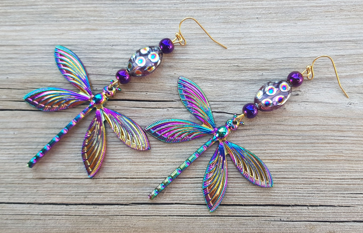 Handmade Gemstone Dragonfly Earrings - Hypoallergenic Big Holiday Gifts - Statement Jewelry