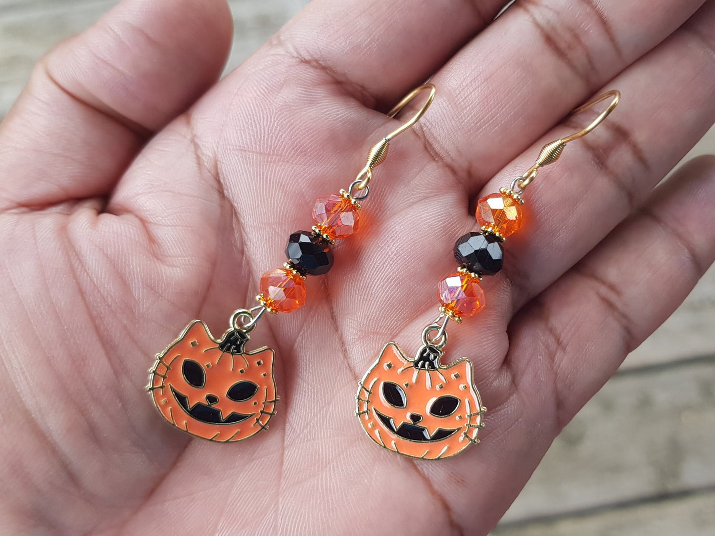 Halloween Cat Earrings - Hypoallergenic Jack O Lantern Earrings - Pumpkin Earrings