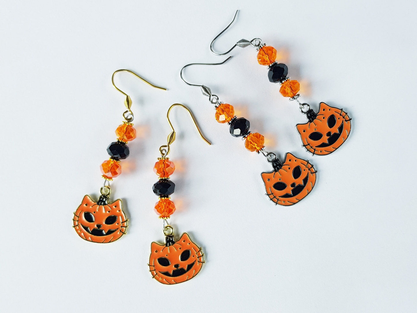 Halloween Cat Earrings - Hypoallergenic Jack O Lantern Earrings - Pumpkin Earrings