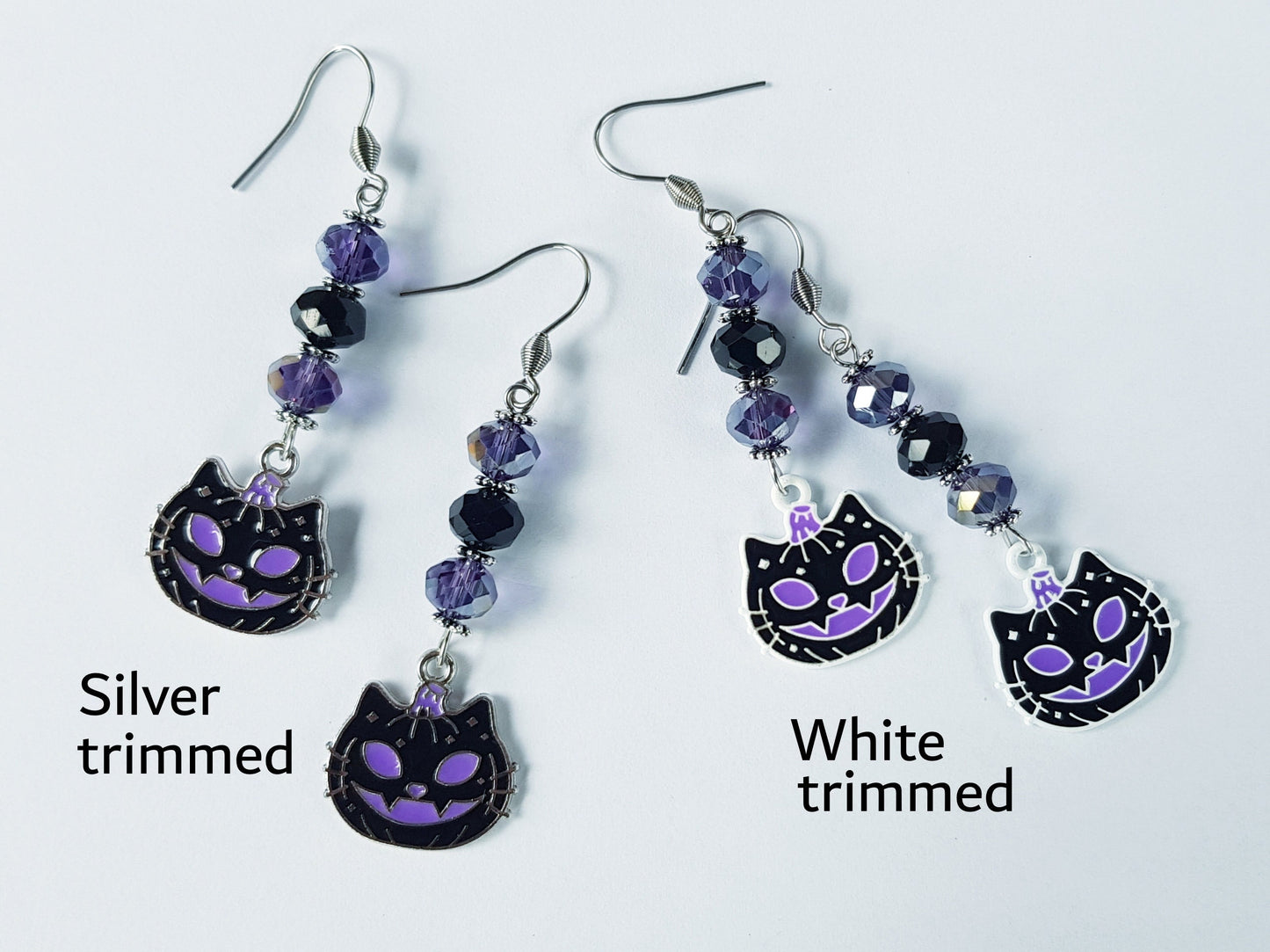 Handmade Halloween Cat Earrings - Hypoallergenic Jack O Lantern Earrings