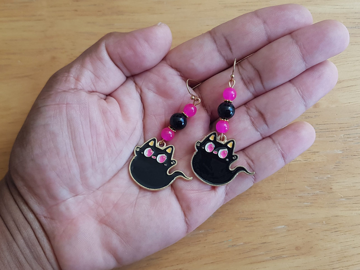 Handmade Black Ghost Cat Earrings - Hypoallergenic Halloween Earrings