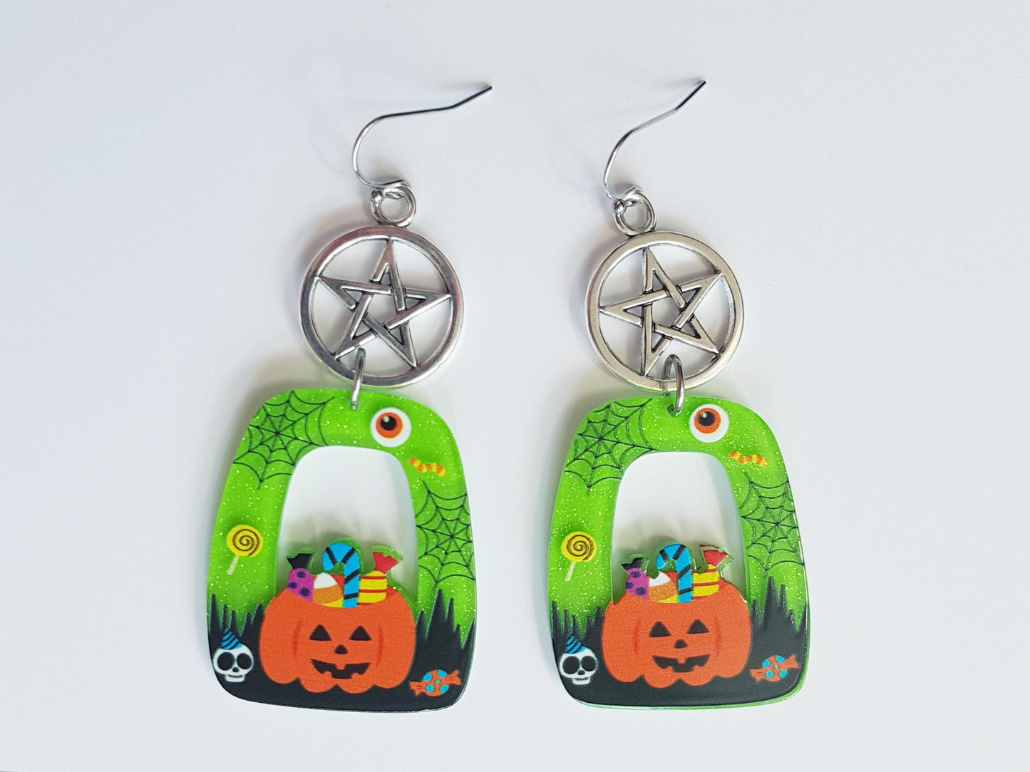 Jack O Lantern Earrings - Handmade Pentagram Earrings - Halloween Pentacle Earrings - Witchy Jewelry Wicca Gifts