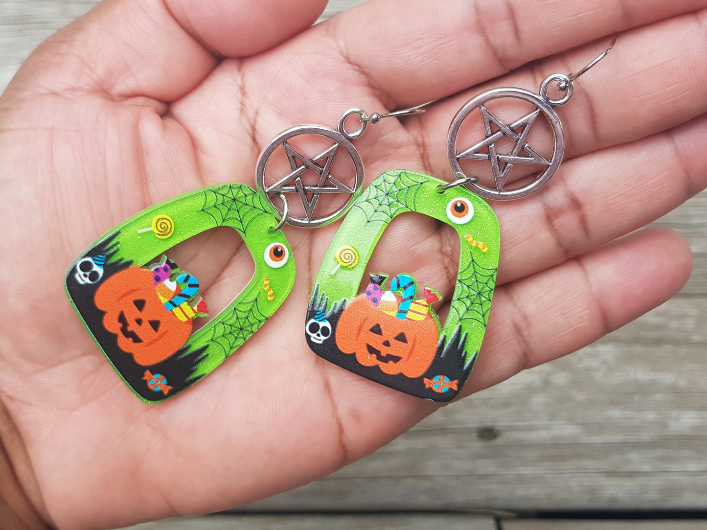 Jack O Lantern Earrings - Handmade Pentagram Earrings - Halloween Pentacle Earrings - Witchy Jewelry Wicca Gifts