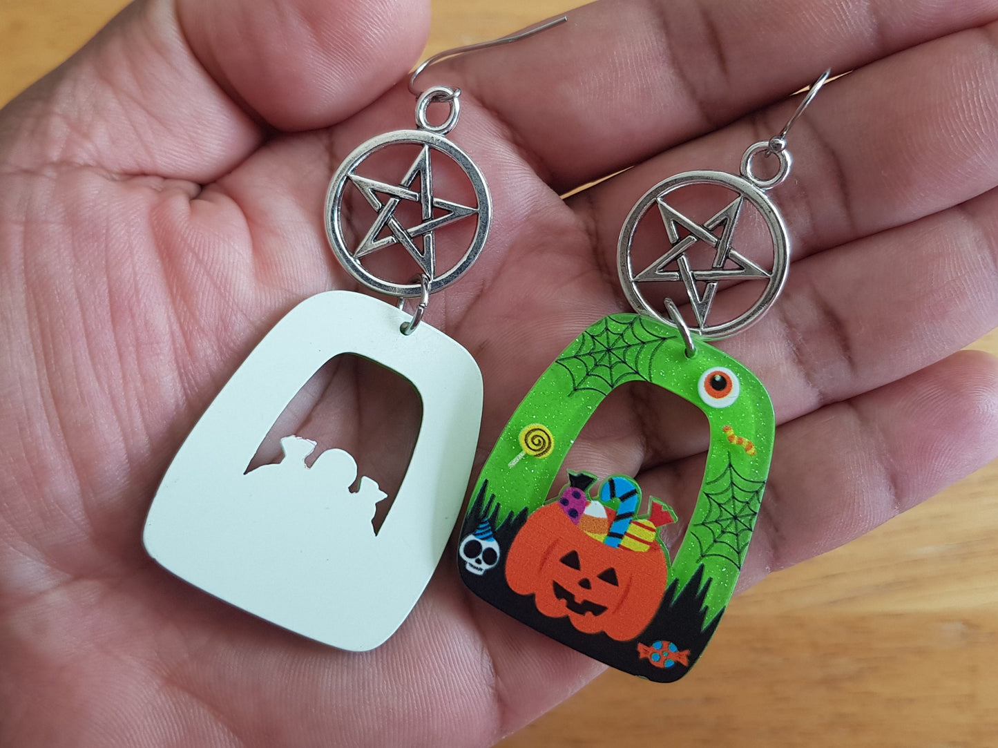 Jack O Lantern Earrings - Handmade Pentagram Earrings - Halloween Pentacle Earrings - Witchy Jewelry Wicca Gifts