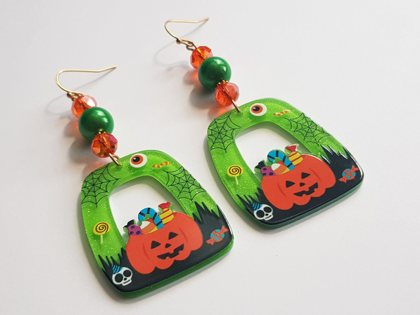 Boucles d’oreilles Jack O' Lantern faites à la main - Cadeaux hypoallergéniques de sorcière d’Halloween - Boucles d’oreilles païennes Wicca