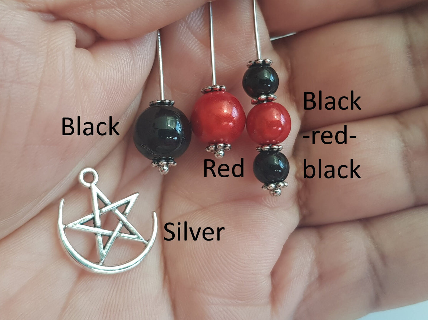 Mismatched Black Cat Earrings - Halloween Cat Earrings - Beaded or Pentagram Earrings - Witchy Earrings - Gothic Witchy Gifts -