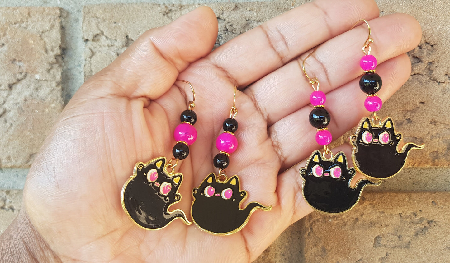 Handmade Black Ghost Cat Earrings - Hypoallergenic Halloween Earrings