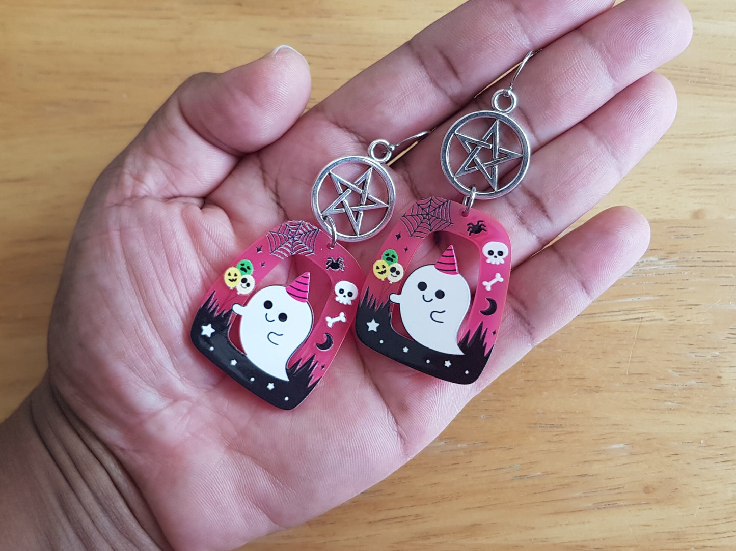 Boucles d’oreilles Halloween Ghost Pentagram - Boucles d’oreilles sorcières - Boucles d’oreilles Halloween faites à la main