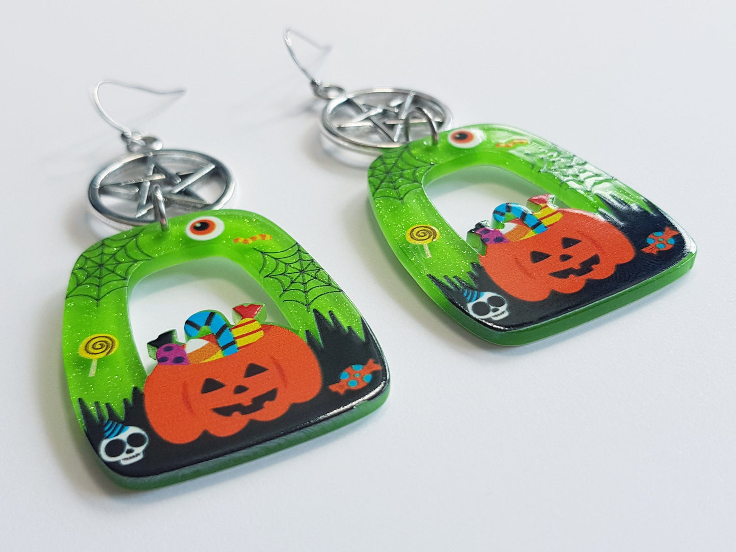 Jack O Lantern Earrings - Handmade Pentagram Earrings - Halloween Pentacle Earrings - Witchy Jewelry Wicca Gifts