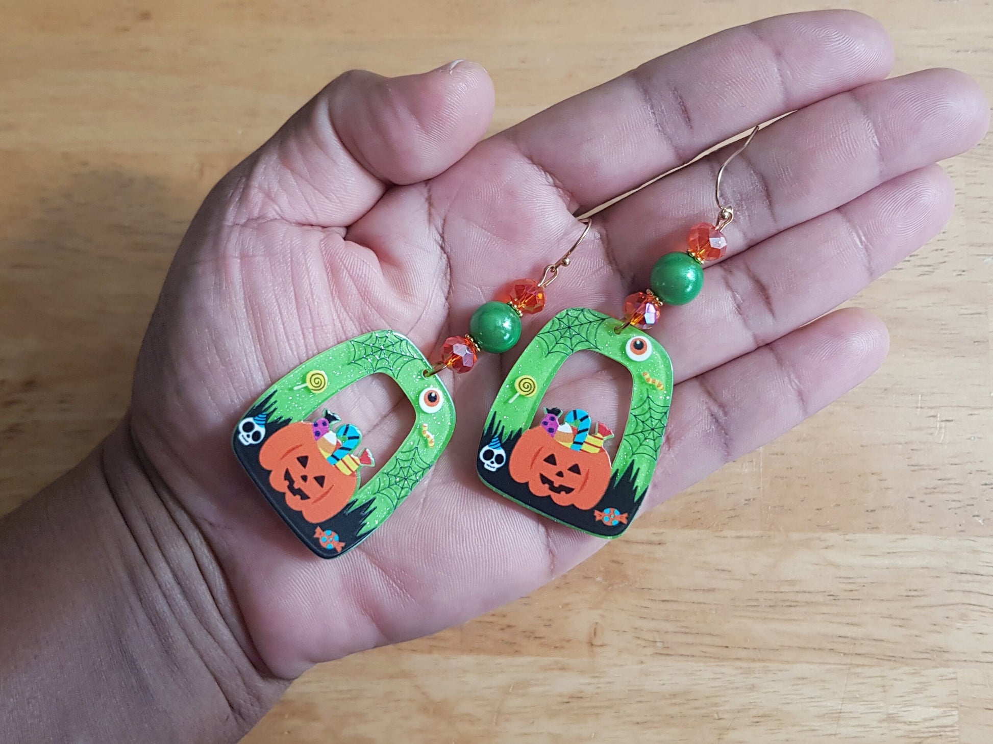 Beaded earrings in Halloween colours.